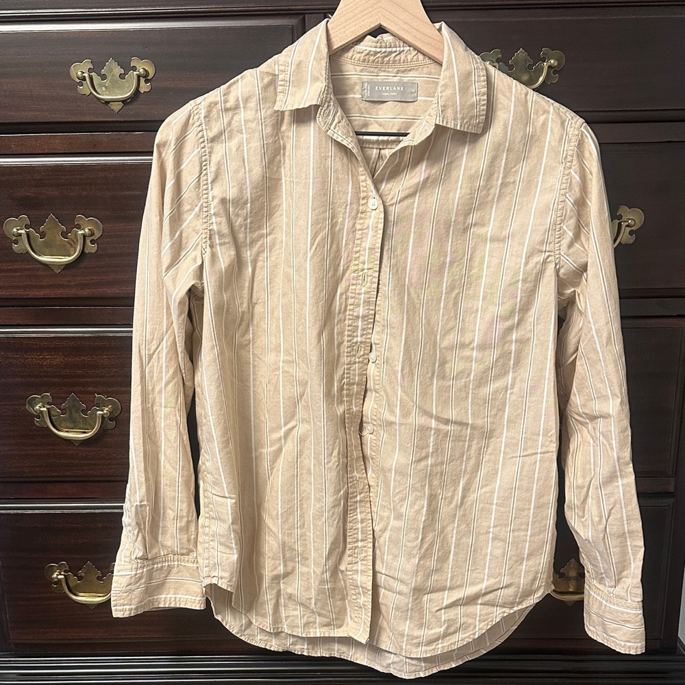 Everlane Women’s Tan Striped Button Down Shirt, size 0